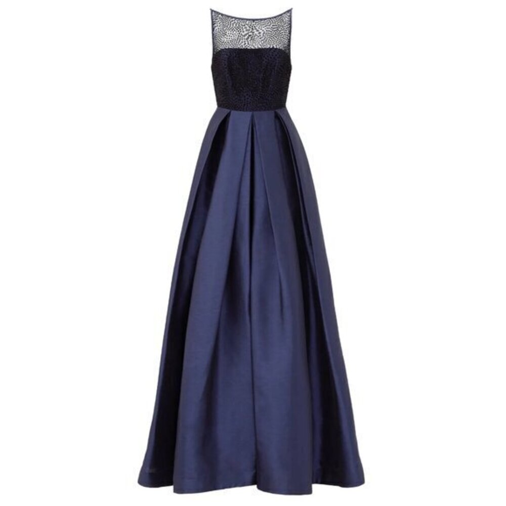 Monique Lhuillier ML Francesca Puff Ball Gown Dress in Navy Blue Size 10